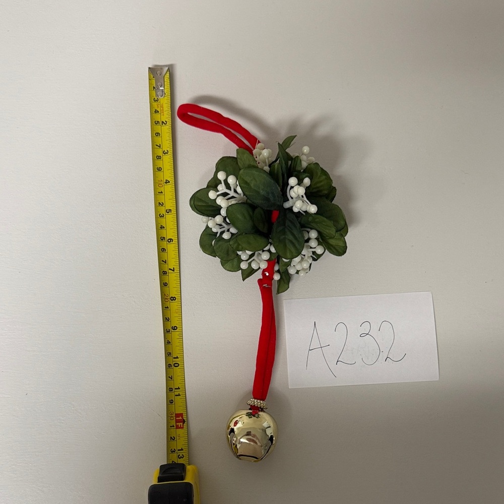 Vintage Green and Red Mistletoe with Gold Bell